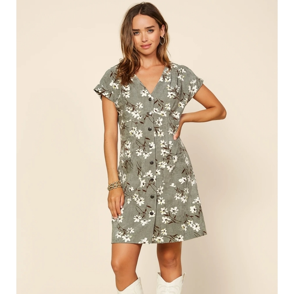 Skies Are Blue corduroy vneck dress
